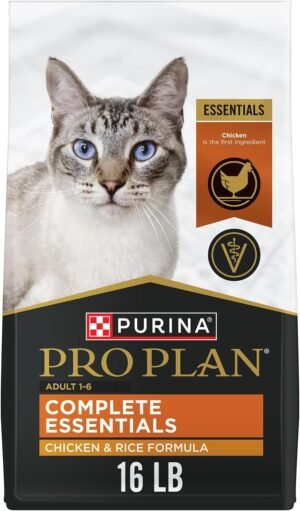 Purina Pro Plan High Protein Cat Food with Probiotics, Chicken, 16 lb Bag | Complete Essentials Chicken & Rice Formula, live probiotics for digestive support and antioxidants to support immune health