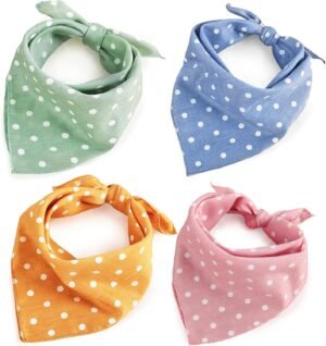 4PCS Spring Dog Bandanas Cat Birthday Cute Soft Cotton Puppy Scarfs Washable Daily Handkerchief Pink Green Blue Orange Comfortable Gifts, Adjustable Accessories for Small Medium Large Girl Boy Pup Pet