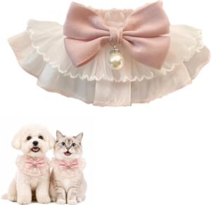 Pink Lace Bandana Collar for Cats&Small Dogs with Bow and Pearl Charm