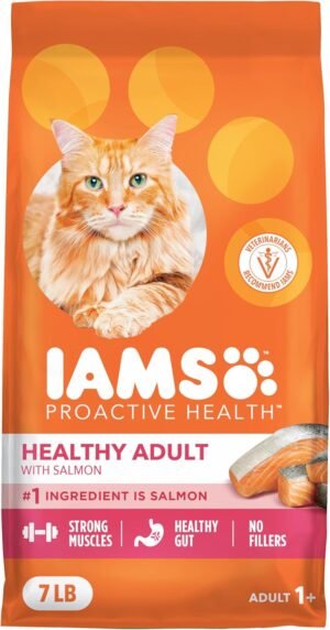 IAMS Proactive Health Healthy Adult Dry Cat Food, Salmon, 7 lb | Veterinarian-recommended, real salmon #1 ingredient, supports muscle, heart, digestion, skin & teeth