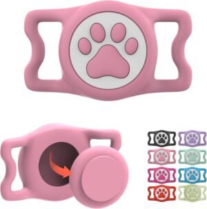 Waterproof Airtag Dog Collar Holder for Apple Air Tag, Silicone Dog Airtag Holder for Dogs & Cat Collars(Pink)