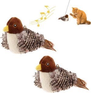 Gigwi Chirping Bird Cat Toys 2 Pack, Automatic Squeaky Toy for Cats