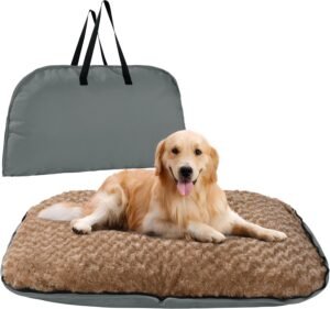 MABOZOO Foldable Travel Dog Bed, Outdoor Camping Dog Bag Bed Pet Pad with Carry Handles, Waterproof Pet Mattress Mat for Small, Medium, and Large Dogs Cats (Gray, 44x32x5 in)