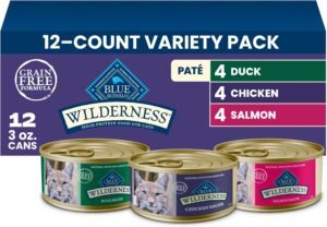 Blue Buffalo Wilderness Variety Pack Adult Paté Wet Cat Food, 3 oz, 12 ct | Chicken, Salmon, and Duck Patés (4 of Each), High Protein & Grain-Free Recipes, Supports Daily Hydration