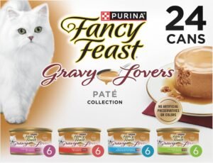 Purina Fancy Feast Gravy Lovers Wet Cat Food Variety Pack, 4.5 lb, 24 Pack | Pate in gravy recipies made with no artificial colors or preservatives, 100 percent complete and balanced nutrition