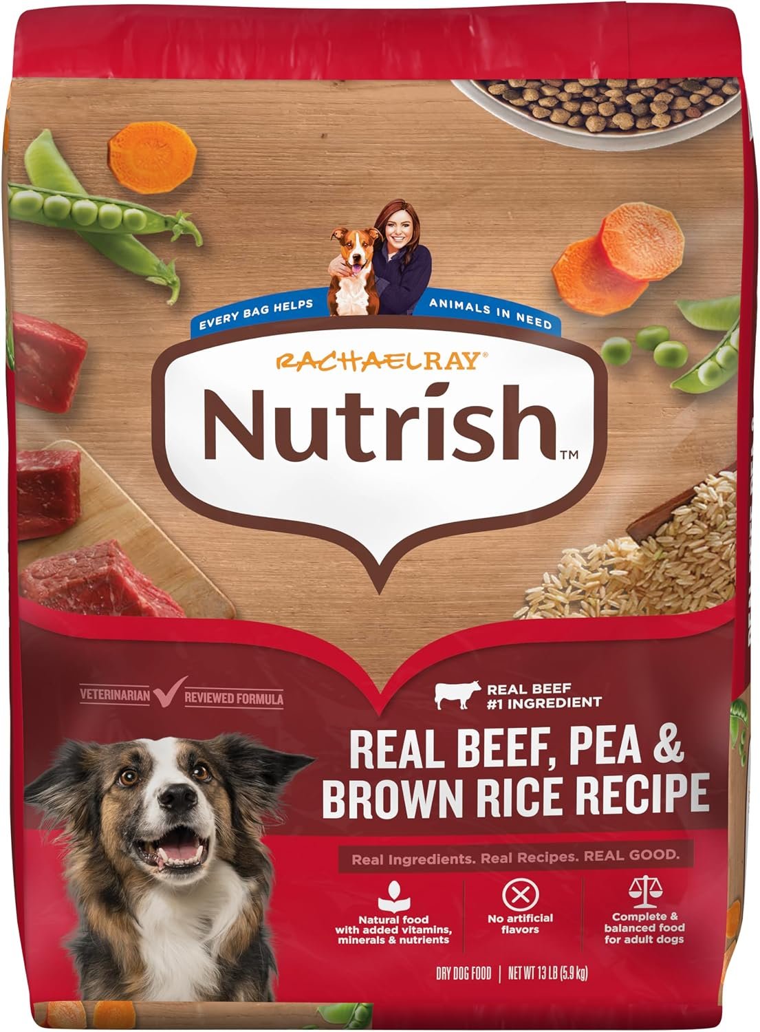 Nutrish Dry Dog Food, Beef, Pea & Brown Rice, 13 lb. Bag (Rachael Ray) | Complete & Balanced Nutrition for Adult Dogs, No Artificial Flavors, Veterinarian Reviewed Formula