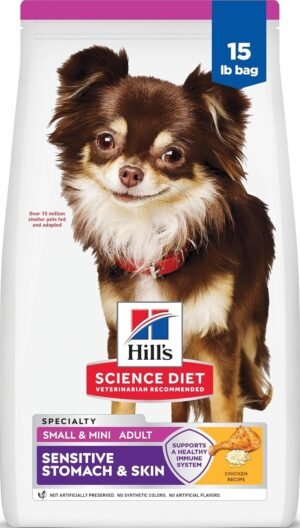 Hill's Science Diet Sensitive Stomach & Skin Small & Mini Dry Dog Food | #1 Veterinarian Recommended, Adult Formula, Chicken Recipe, 15 lb. Bag (Updated Formula)