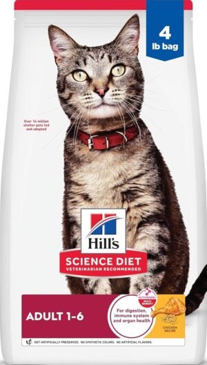 Hill's Science Diet Adult 1-6 Dry Cat Food | #1 Veterinarian Recommended, Chicken Recipe, 4 lb. Bag