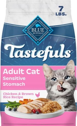 Blue Buffalo Tastefuls Chicken Adult Sensitive Stomach Dry Cat Food, 7 lb | Chicken Recipe, Antioxidant-Rich LifeSource Bits, No Corn, Wheat, or Soy