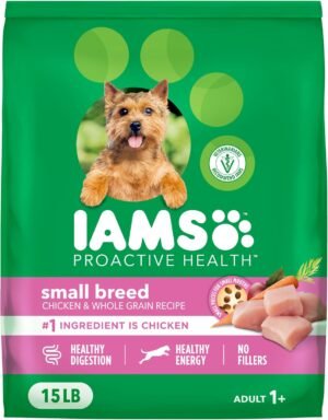 IAMS Proactive Health Small Breed Dry Dog Food, Chicken & Grain, 15 lb | Real Chicken #1 Ingredient, Small Kibble for Small Mouths, Natural Fiber & Prebiotics, No Fillers or Artificial Flavors