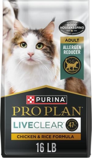 Purina Pro Plan LiveClear Allergen Reducing Dry Cat Food, Chicken, 16 lb | Reduces the major allergen in cat hair and dander, backed by a decade of research, high protein cat food with live probiotics