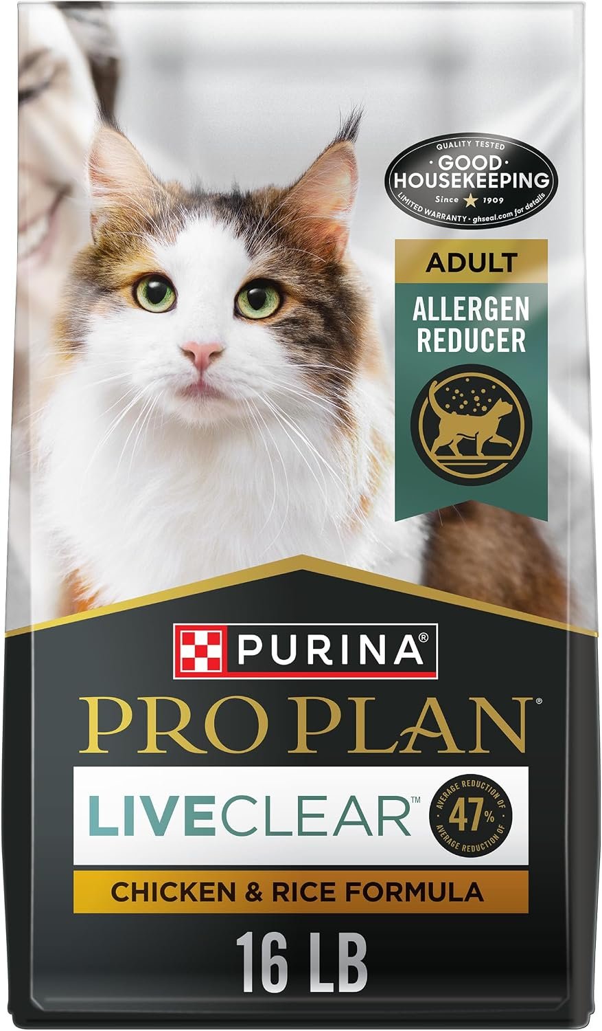 Purina Pro Plan LiveClear Allergen Reducing Dry Cat Food, Chicken, 16 lb | Reduces the major allergen in cat hair and dander, backed by a decade of research, high protein cat food with live probiotics