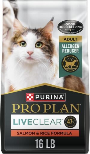 Purina Pro Plan LiveClear Allergen Reducing Dry Cat Food, Salmon, 16 lb | Reduces the major allergen in cat hair and dander, backed by a decade of research, high protein cat food with live probiotics