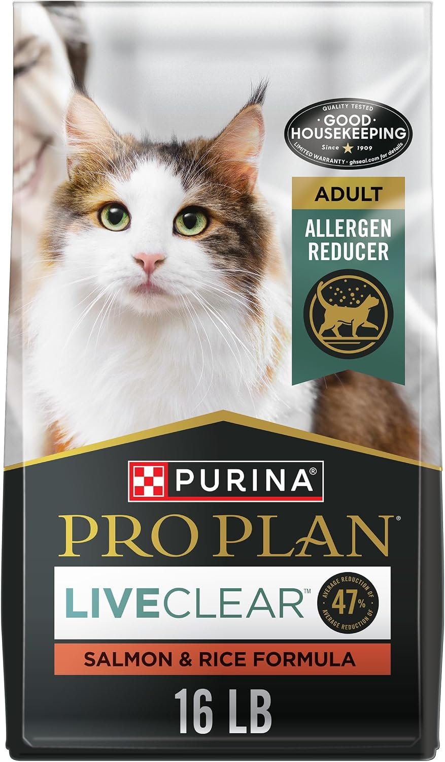 Purina Pro Plan LiveClear Allergen Reducing Dry Cat Food, Salmon, 16 lb | Reduces the major allergen in cat hair and dander, backed by a decade of research, high protein cat food with live probiotics