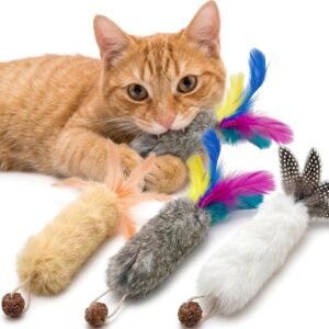 3 PCS Cat Rabbit Feather Fur Silvervine Crinkle Kicker Play Toy for Cats Indoor