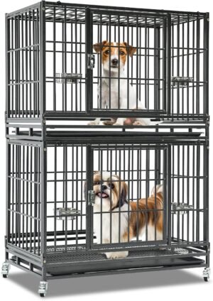 Homey Pet 37 Inch Two Tiers Stackable Dog Crates for Medium Dogs