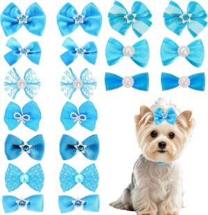 20PCS Cute Dog Hair Bows with Rubber Bands Handmade Mix Style for Puppy
