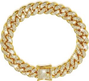 Dog Chain Diamond Collar Walking Metal Chain Collar with Design Secure Buckle, Pet Collar Jewelry Accessories for Small Medium Large Dogs Cats (Gold, 8 Inch)