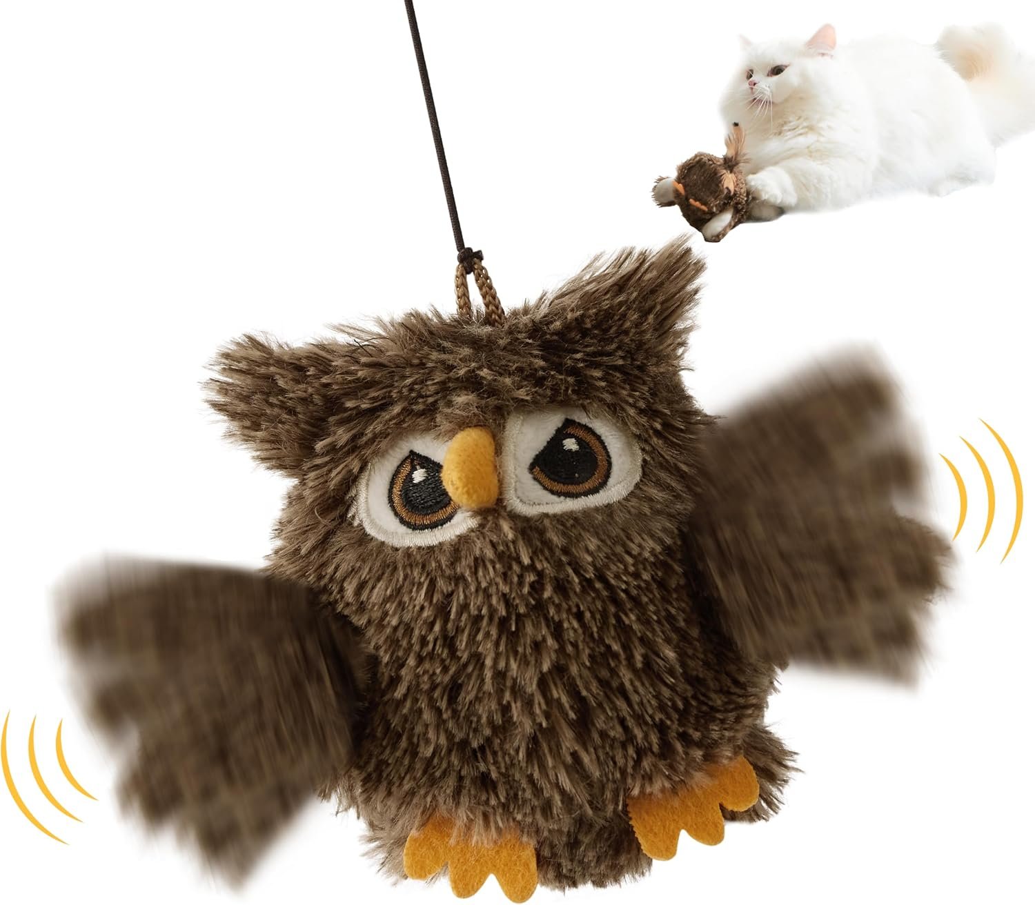 ZOMISIA Flappy Bird Cat Toy, Interactive Flapping Chirping Bird Cat Toy with Catnip Bag for Indoor Bored Alone Kitten, Automatic Rechargeable Touch Activated Owl Kitty Toy (No Flying), Brown