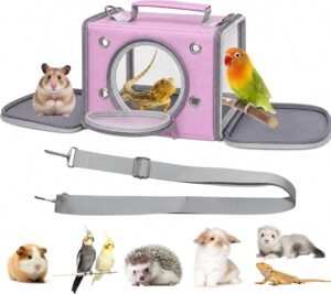 Portable Small Animal Travel Carrier, Foldable Breathable Travel Pet Cage for Hamsters, Guinea Pigs, Rabbits, Birds & Reptiles, Bird Carrier for Small Parrots & Parakeets (Small, Purple)