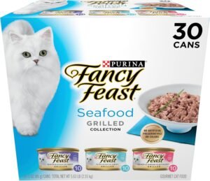 Purina Fancy Feast Grilled Seafood Wet Cat Food, 3 oz Cans, 30-Pack | Variety Pack, No Artificial Colors or Preservatives, 100 percent complete and balanced nutrition