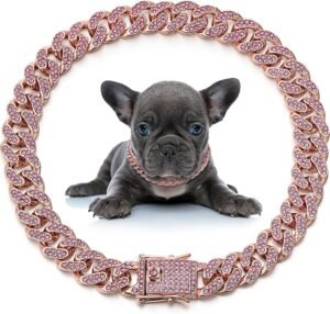 LEIFIDE Cuban Link Dog Collar Chain 12mm,8 Inch,Rose Gold, Pink