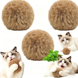 Rabbit Fur Ball Cat Toy, Soft Plush Catnip Cat Toys for Indoor Cats, Durable Kitten Chew Toys for Biting, Natural Fur Cat Toys for All Breeds of Cats(3PCS)