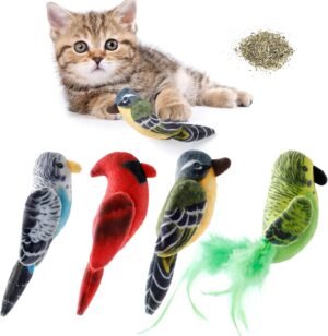 Cat Catnip Toys Interactive Cats 4pcs Kitten Plush Nip Chew Bird Toy with Crinkle Paper Pet Best Treats Stuffed Pillow Cute Teething Play Gifts Soft Kick Sound Supplies for Indoor Kitty