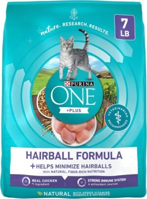 Purina ONE Natural Hairball Control Dry Cat Food, 7 lb Bag