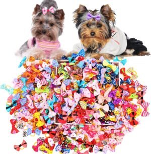 Small Dog Hair Bows with Rubber Bands for Small Medium Dogs