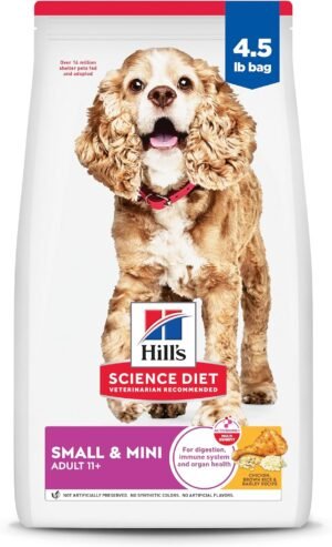 Hill's Science Diet Senior 11+ Small & Mini Dry Dog Food | #1 Veterinarian Recommended, Chicken, Brown Rice, & Barley, 4.5 lb. Bag