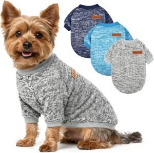 3 Pack Dog Sweaters for Small Dogs Girl Boy Winter Fleece Clothes Warm Soft Dog Sweatshirt Outfit for Dogs Cats Pet Apparel