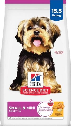 Hill's Science Diet Adult 1-6 Small & Mini Dry Dog Food | #1 Veterinarian Recommended, Chicken & Brown Rice, 15.5 lb. Bag
