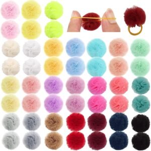 Qearl 48 Pcs Colored Ball Bows with Rubber Bands - Pet Hair Accessories for Dog, Puppy, and Cat Grooming