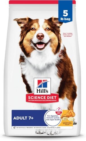 Hill's Science Diet Adult 7+ Dry Dog Food | #1 Veterinarian Recommended, Chicken Meal, Barley, & Rice, 5 lb. Bag