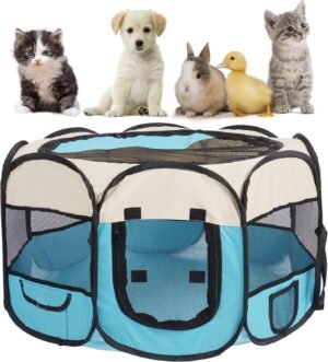Rabbits Dog Cat Playpen,Foldable,Portable,Indoor Outdoor,29x29x16,Blue