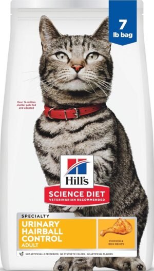 Hill's Science Diet Adult Urinary & Hairball Control Dry Cat Food | #1 Veterinarian Recommended, Chicken Recipe, 7 lb. Bag