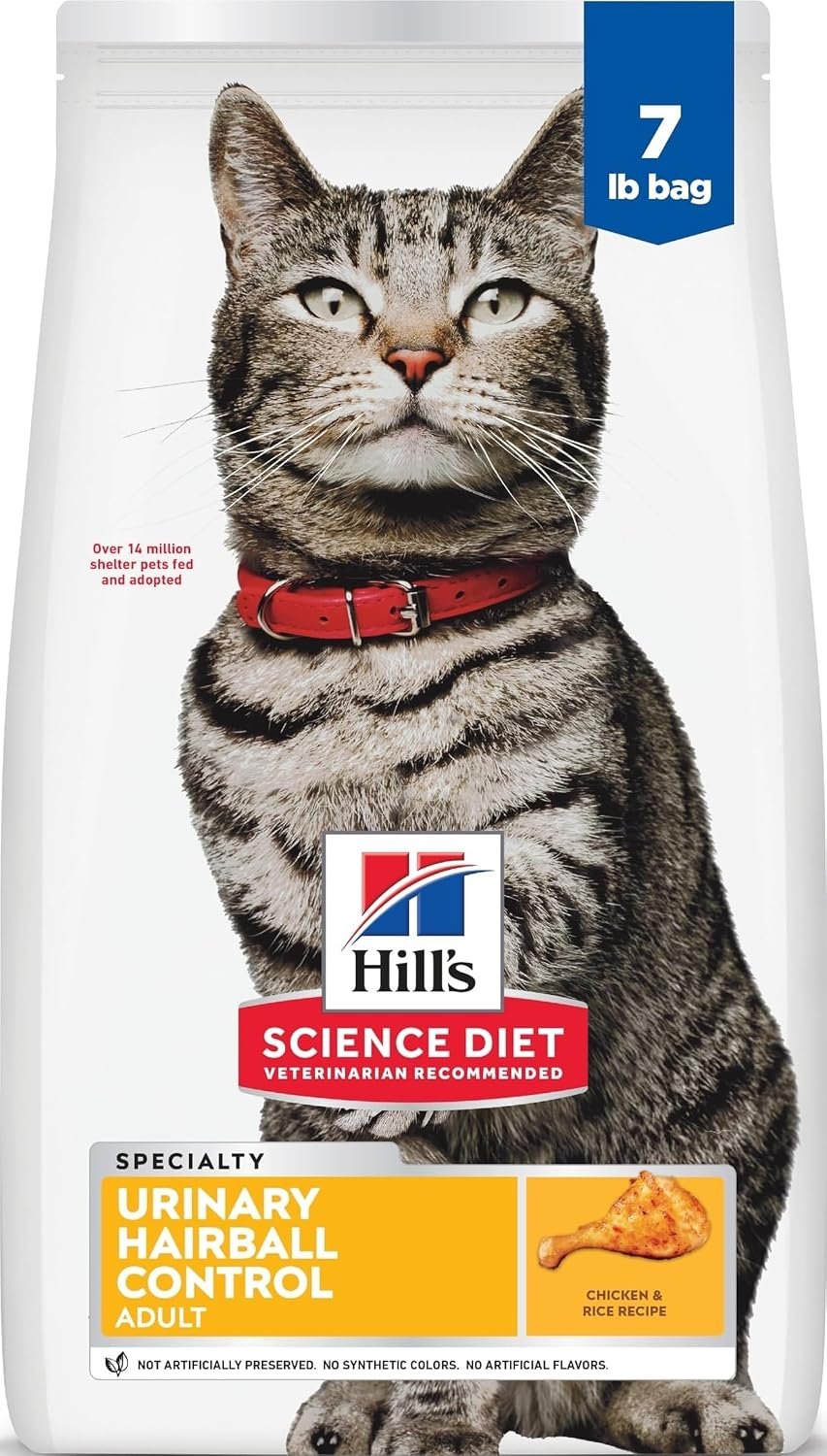 Hill's Science Diet Adult Urinary & Hairball Control Dry Cat Food | #1 Veterinarian Recommended, Chicken Recipe, 7 lb. Bag